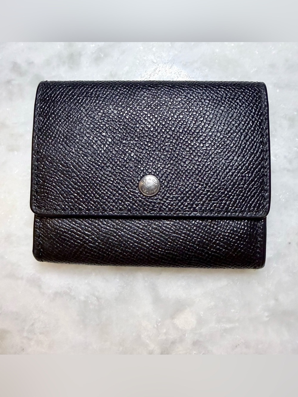Coach Small Black Bifold Wallet - Leather Snap Bilfold with Coin Pocket